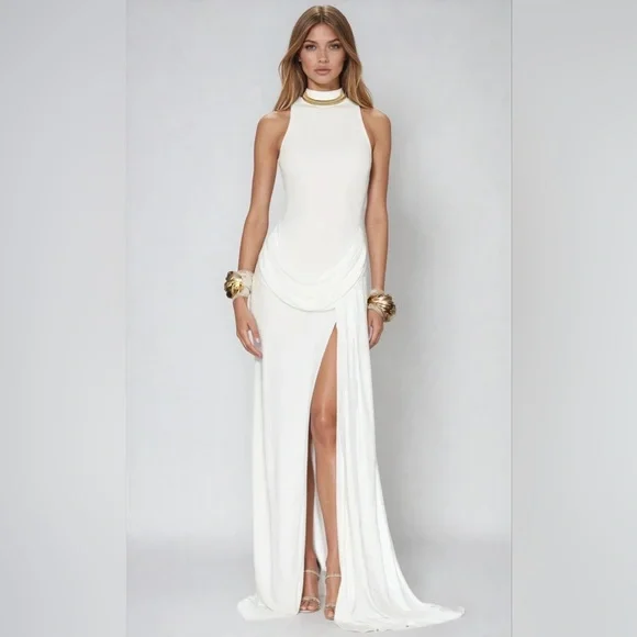 KOIR Elegant White Halter dress with Front Slit like helsa tom ford rat boa - Picture 5 of 5